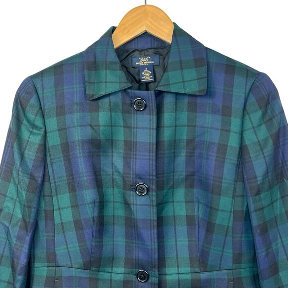 Lands End Blackwatch Plaid Blazer Jacket Size 6 Blue Green Plaid Button - Picture 2 of 9